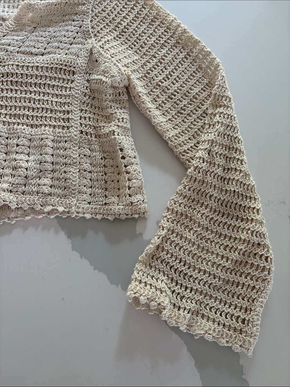 Rebellion Crochet Button-Front Cream Cardigan - Size S, BOHO, Cottage Core - Picture 4 of 9